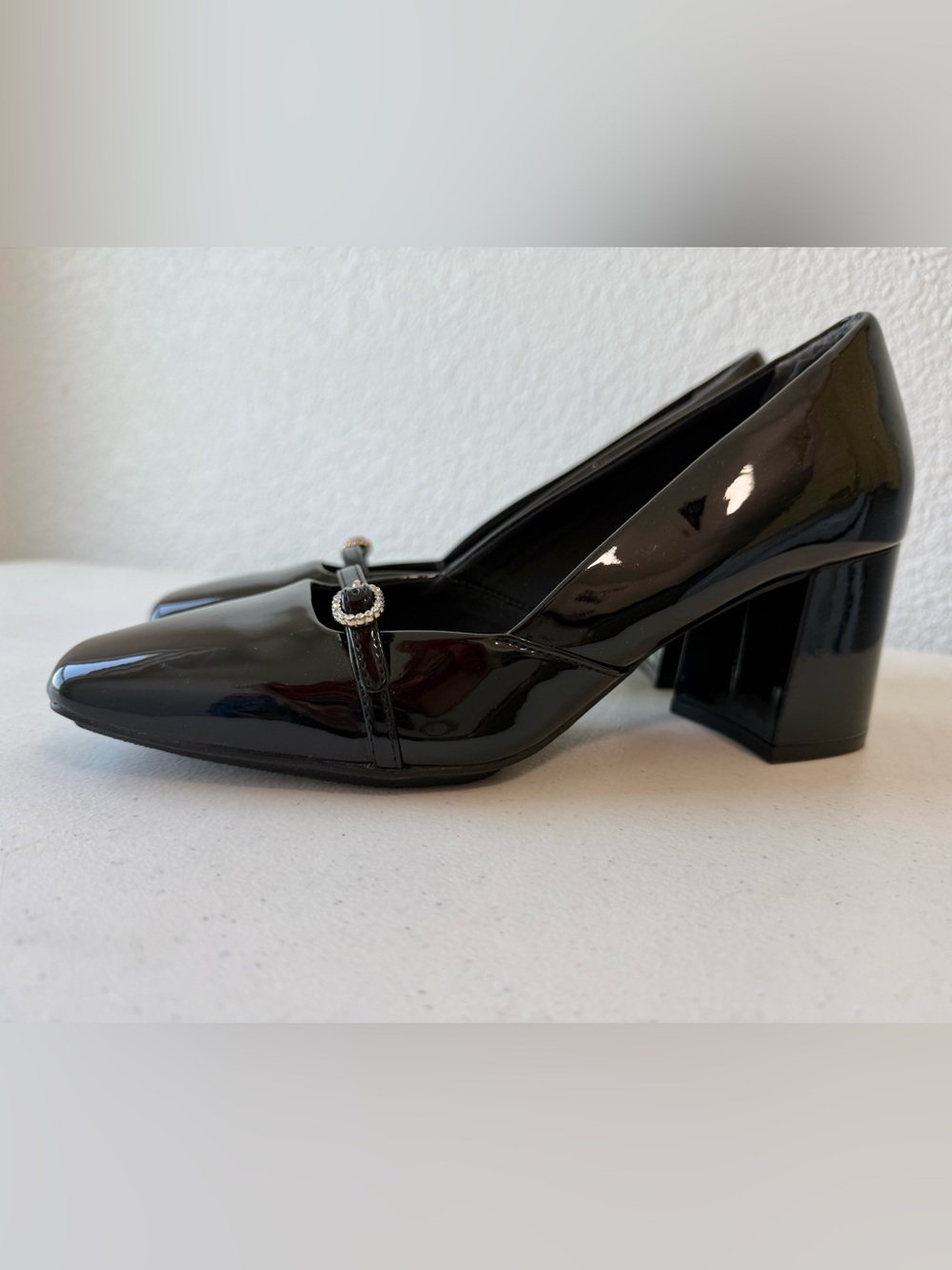 Anne Klein "Lexington" Black Patent Leather Block Heel - Picture 3 of 11